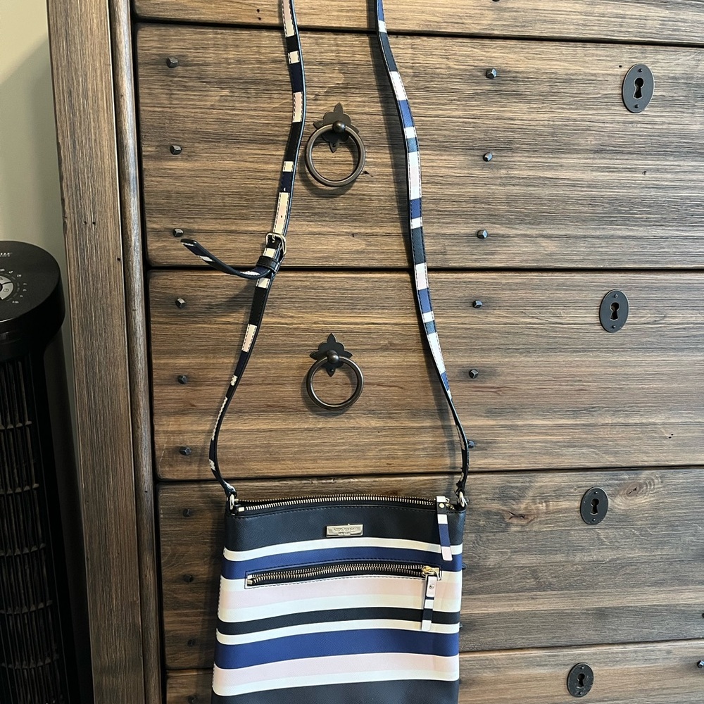 Kate Spade Blue, Pink and White Stripe Crossbody Bag with Adjustable Strap